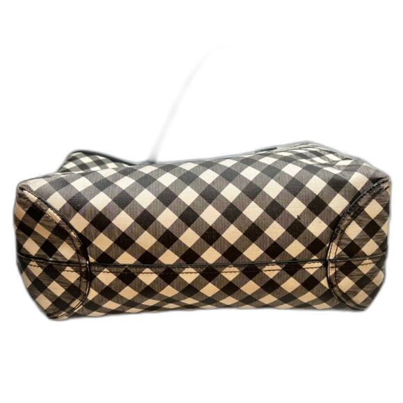 Talbots Gingham Tote WHT BLK Open Zip Top 2 Interior Pockets Wide Bottom - Picture 6 of 11